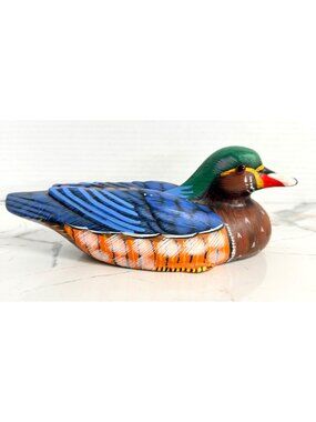Vintage Hand-Painted Terracotta Duck Decoy Figurine – Vibrant Folk Art Ceramic M